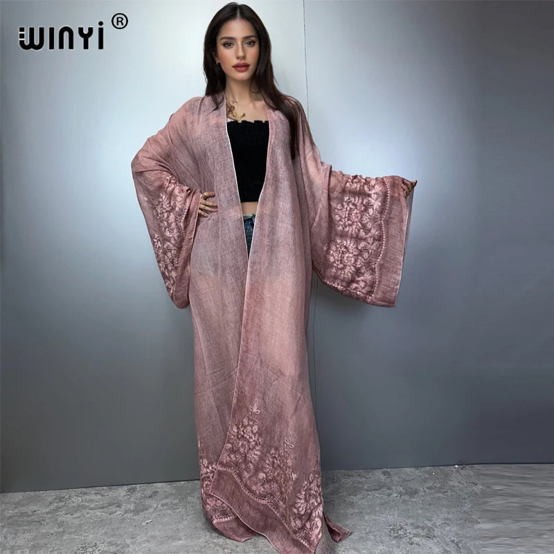 WINYI kimono brodé teint à la main cardigan vêtements de plage robe de soirée abaya dubaï luxe couvertures tenues de plage femmes maxi manteau