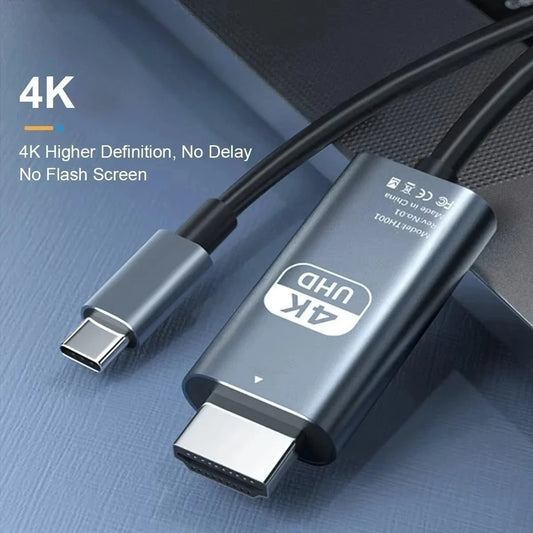 Cable de conversión de video HD 4K de tipo C a HDTV, cable de proyección de pantalla trenzado de 2 metros para computadora y TV