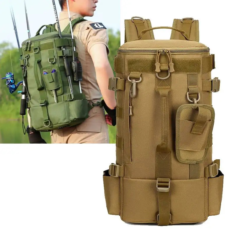 Sac à dos de pêche tactique, sac de matériel avec porte-canne, rangement d'équipement de poisson Molle Camping randonnée sac multifonctionnel en plein air