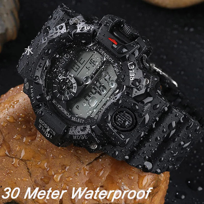 Montre pour hommes de mode sport montre-bracelet électronique grand cadran multifonctionnel étanche alarme lumineuse enfants montre militaire pour hommes