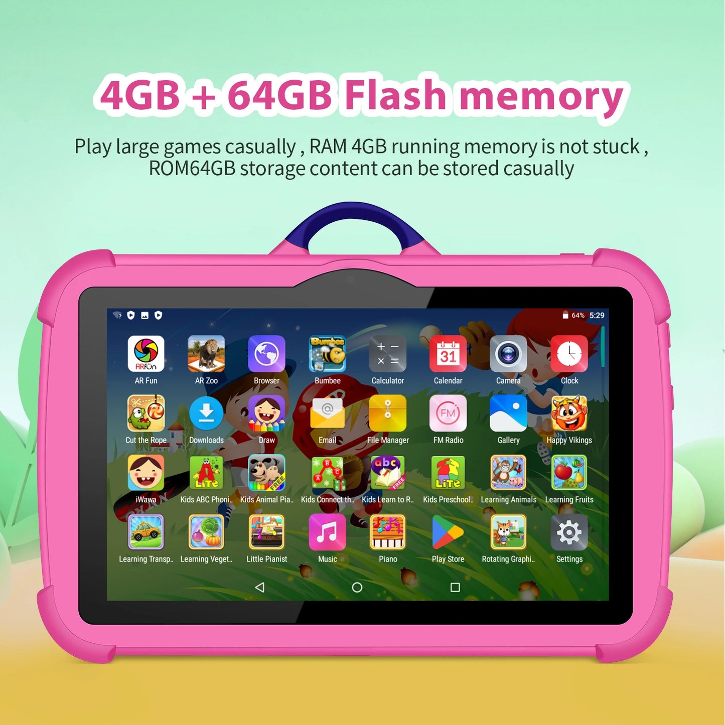 Nueva tableta de dibujos animados para niños de 7 pulgadas, Quad Core, 4 GB de RAM, 64 GB de ROM, Android, juegos educativos, regalos para niños