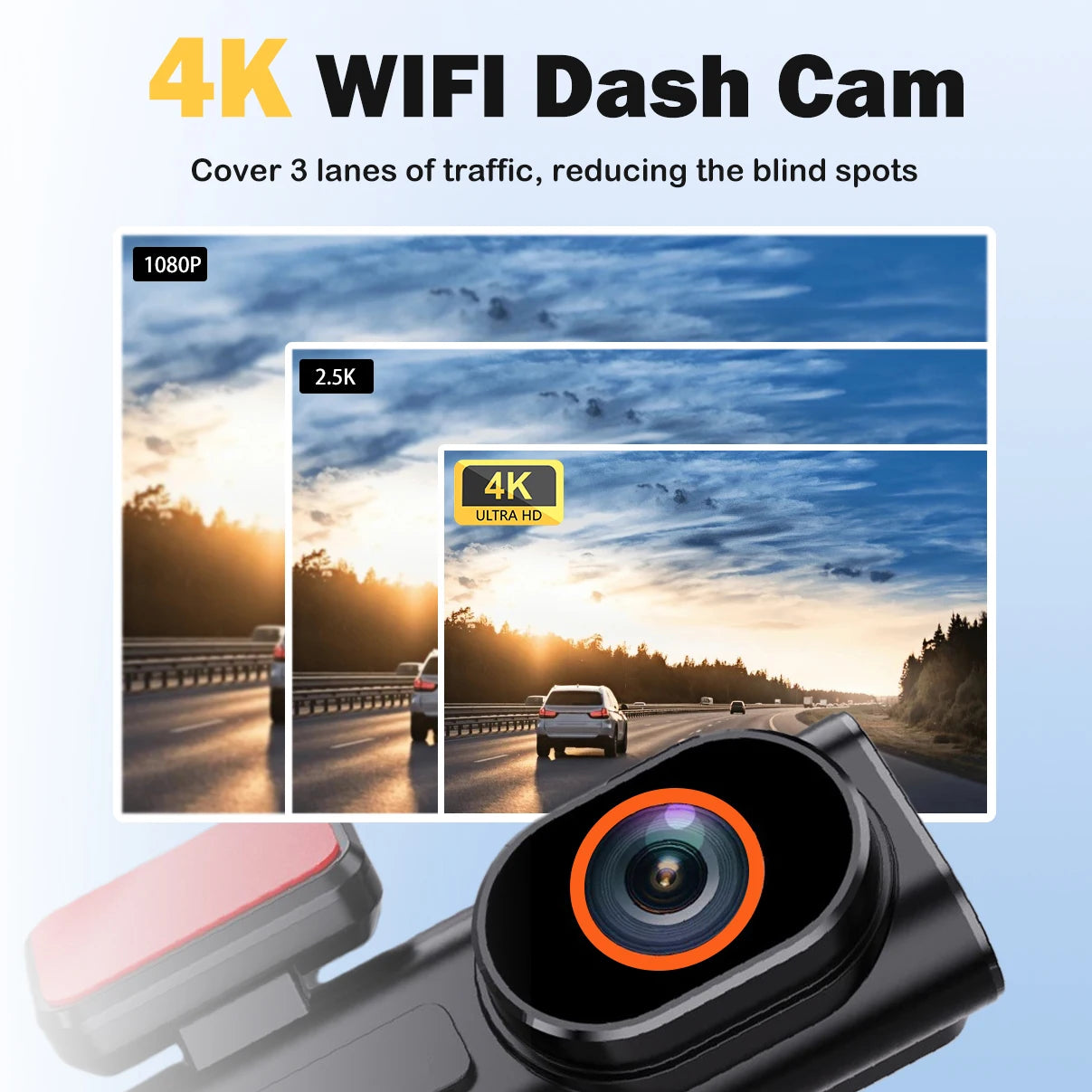 Ultra HD 4K Car Front Dash Cam, Mini WIFI DVR Black Box, with 24H Parking Monitor, Night Vision, Optional GPS/Rear View Camera