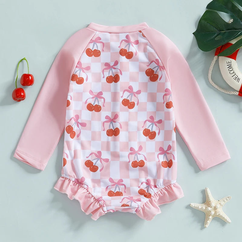 Maillot de bain une pièce imprimé cerise pour bébé fille, maillot de bain pour bébé, tissu doux et confortable, costume de piscine pour bébé, Design cerise mignon
