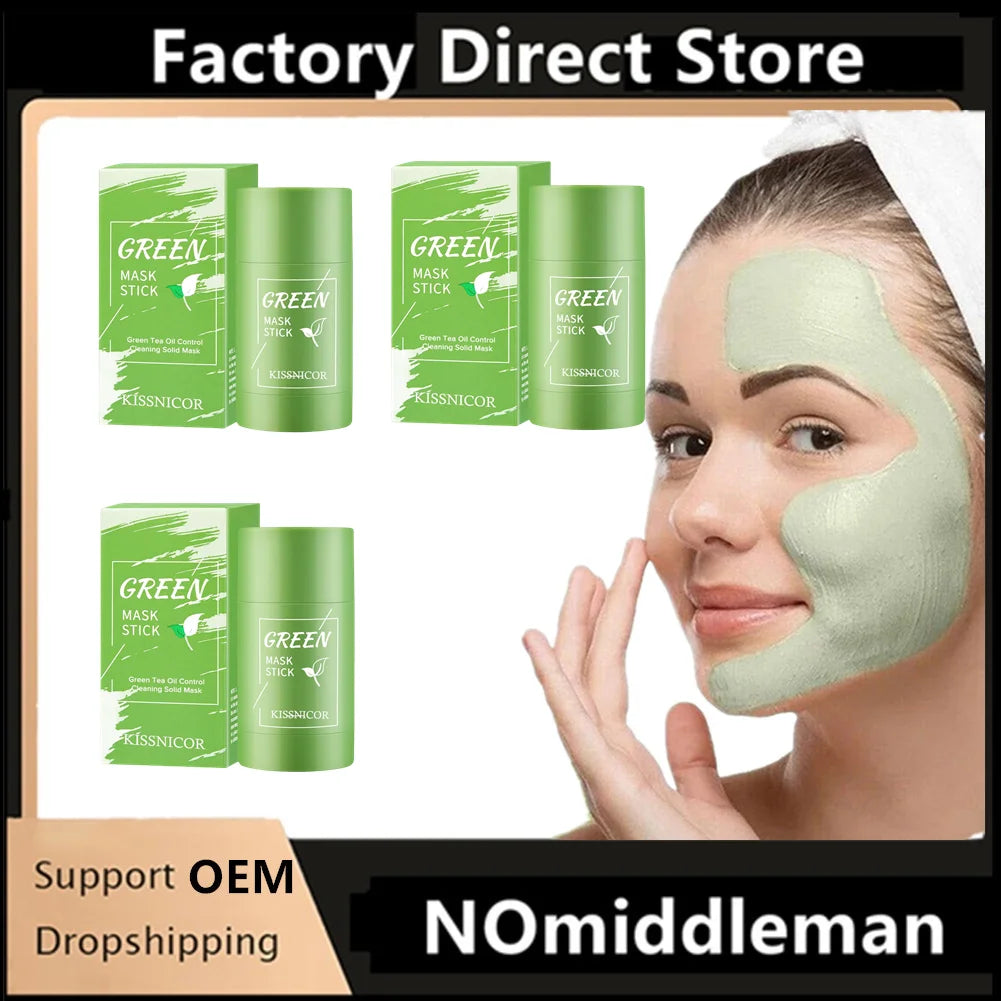 Masque de nettoyage du visage, bâton de nettoyage au thé vert, rétrécit les Pores, dissolvant de points noirs en profondeur, masque hydratant, soins pour la peau