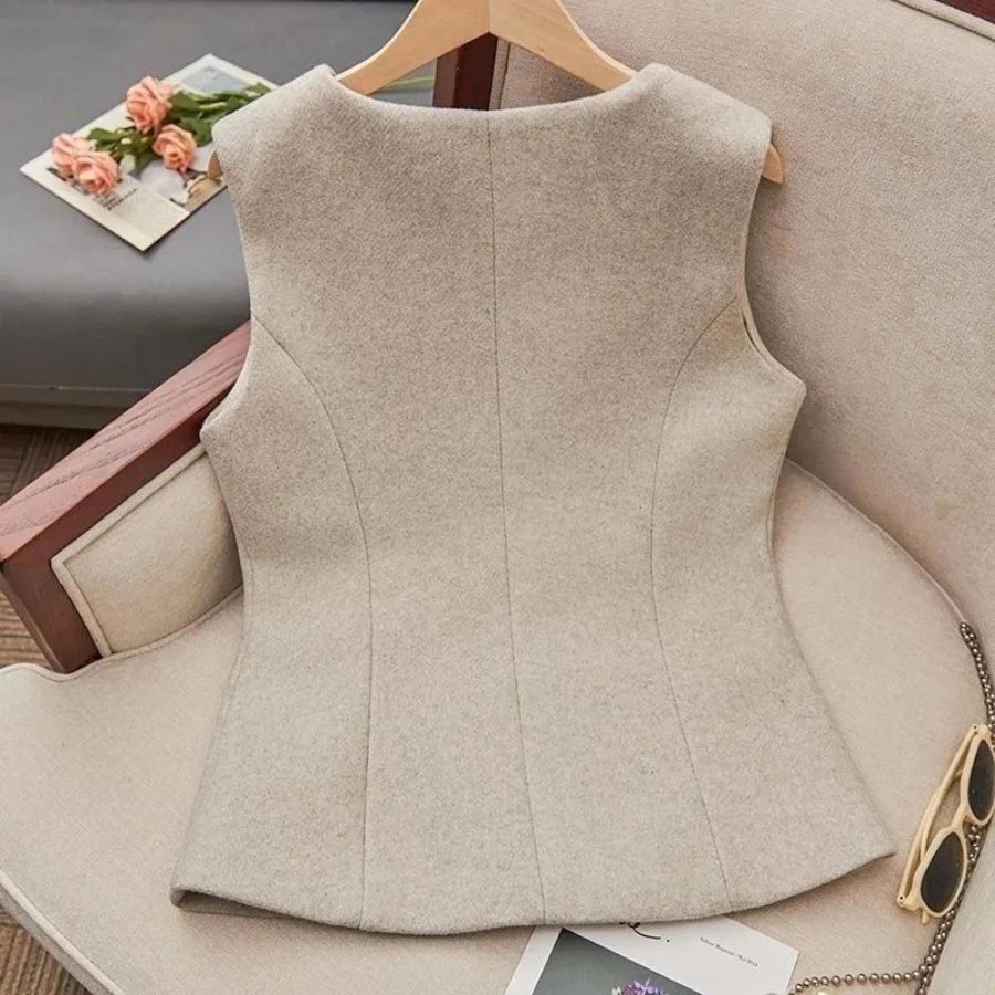 Abricot Lady Chalecos Slim Fit otoño invierno mujer lana chalecos ropa 2025 alta calidad prendas de vestir exteriores estilo coreano ropa única