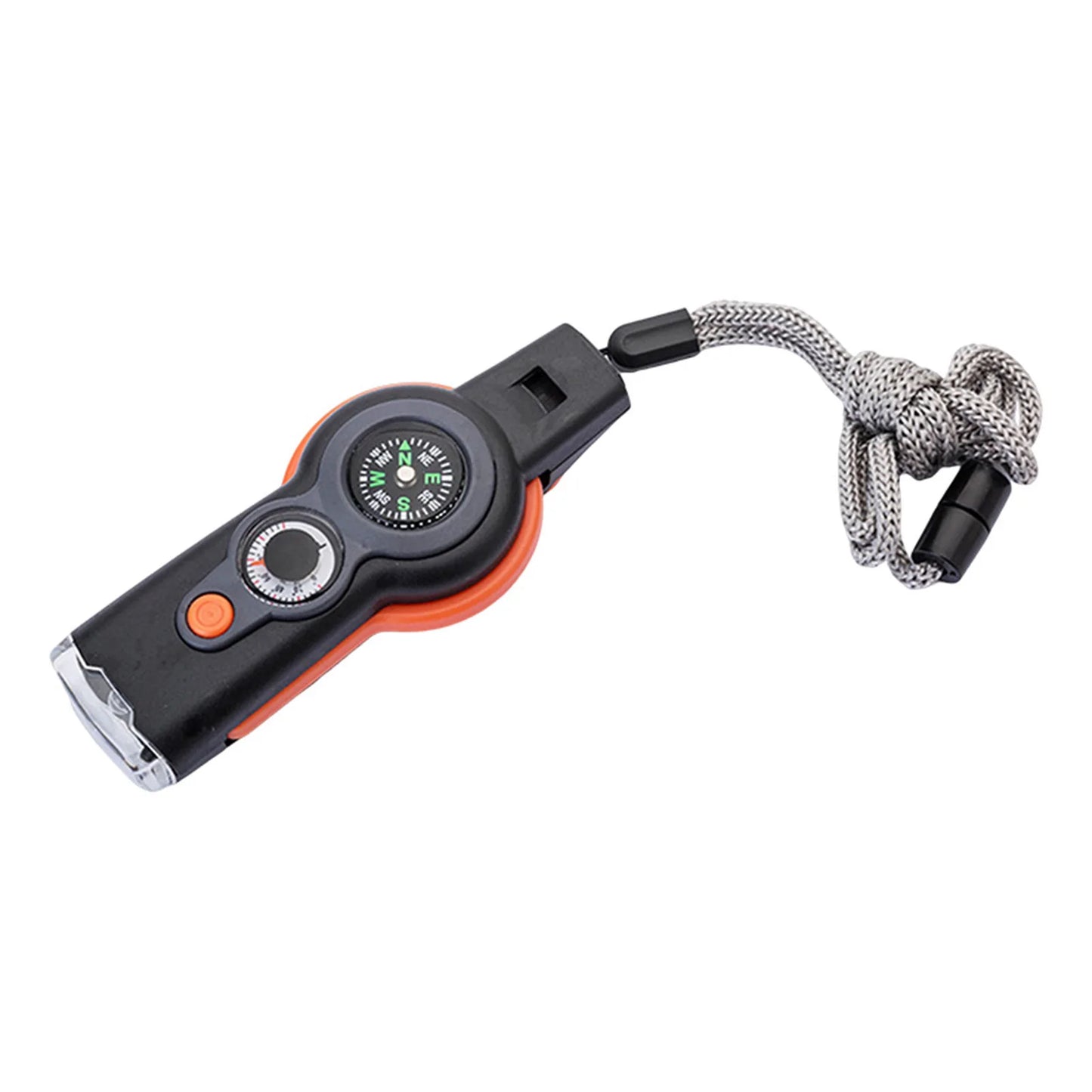Sifflet de survie 7 en 1 avec lumière LED, indicateur de direction et thermomètre, kits d'urgence portables pour l'extérieur, pour la randonnée et le camping