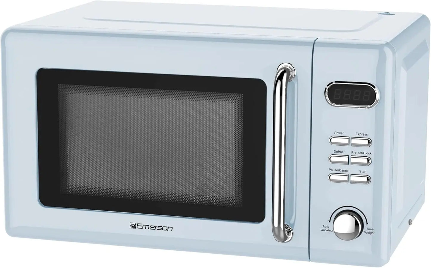 Microondas compacto retro MWR7020BL con control por pomo, pantalla LED, 700 W, 5 niveles de potencia, 8 menús automáticos, plato de cristal