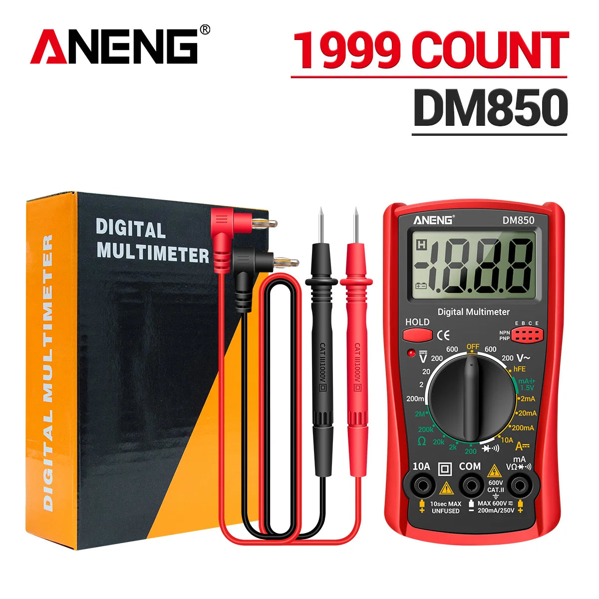 ANENG DM850 - Professional Automatic Digital Multimeter, AC/DC Auto Voltage Tester, Ohm Current Ammeter Detection Tool, 1999 Counts