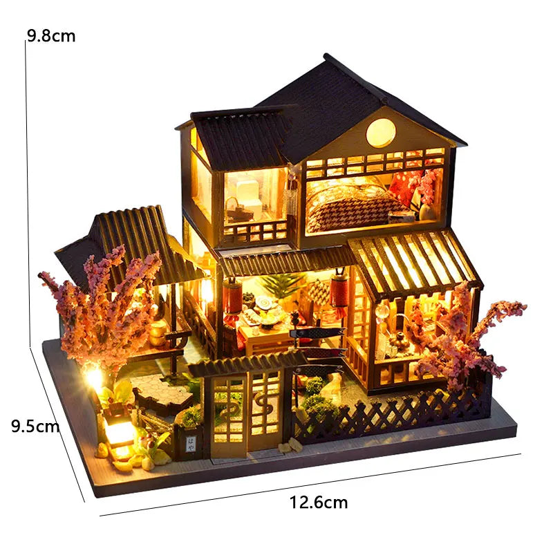 Wooden Dollhouse, Garden Model, 3D Puzzle, Assemble Building Kits, Toys, Bedroom Decor with LED Lights, Dollhouse Gift, DIY