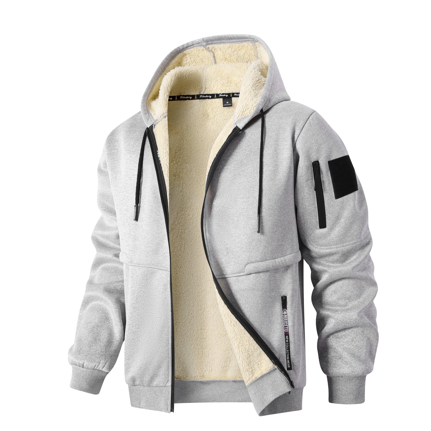 Men's Winter Fleece Jacket, Casual Thick Wool Jacket, Warm Hooded Zip-Up Sweatshirt, Long Sleeve Sports Cardigan, Hooded Coat