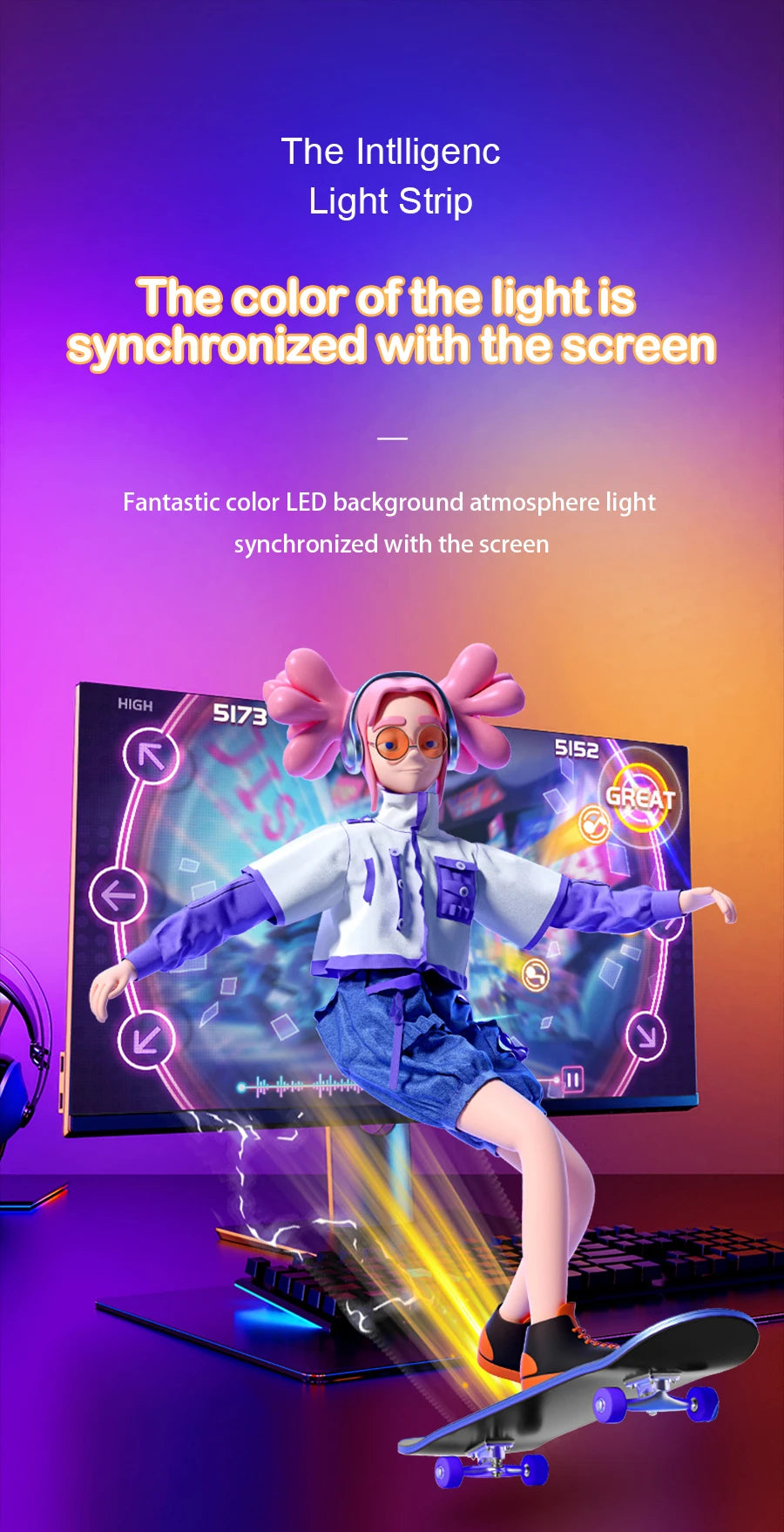 Bande lumineuse LED intelligente pour jeu, moniteur d'ordinateur, rétro-éclairage, synchronisation, barre lumineuse RGB, écran USB, lampe de décoration pour chambre à coucher