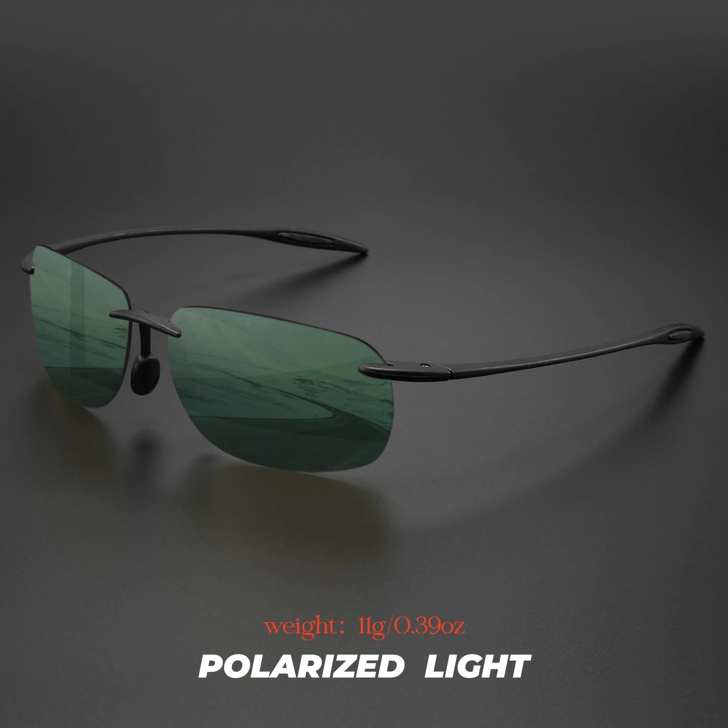 Lunettes de soleil polarisées sans cadre TR90 ultra légères 11 g – Coupe flexible et confortable, forme carrée pour la conduite, la pêche et l'extérieur