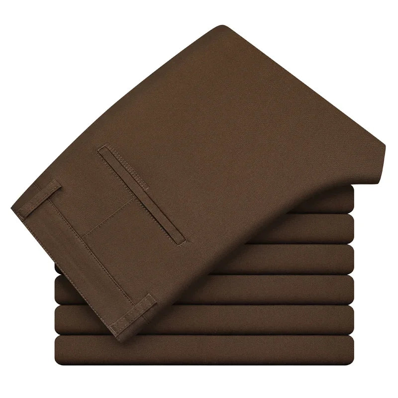 Pantalones casuales para hombre, 97% algodón, moda de otoño, cómodos, elásticos, ajustados, rectos, de negocios, negro, verde militar, caqui