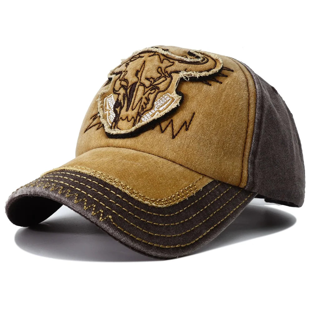 Gorra de béisbol de mezclilla lavada para hombres y mujeres, estilo Hip Hop Vintage con bordado de cabeza de toro, Y2k Snapback, gorras de papá, nueva colección 2023