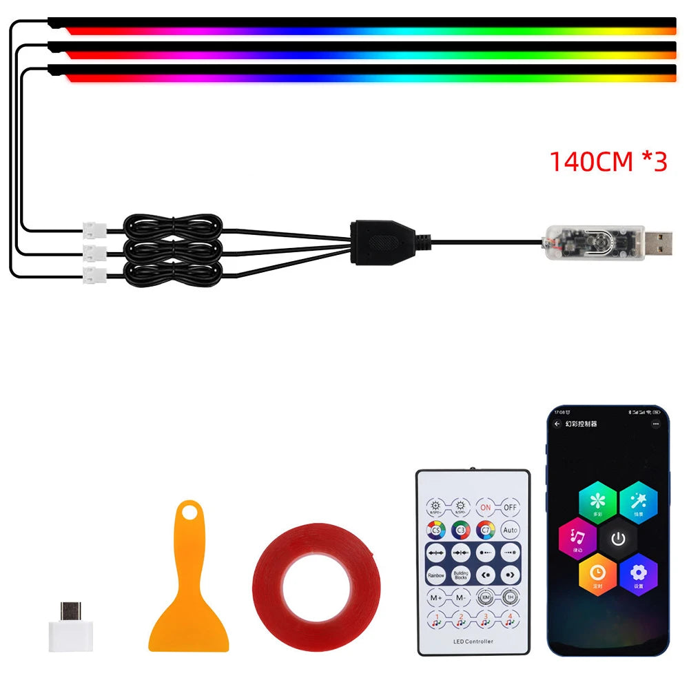 Luces LED de ambiente para coche 18 en 1, sinfonía, aplicación Bluetooth, serpentina de color RGB 214, tira acrílica ar