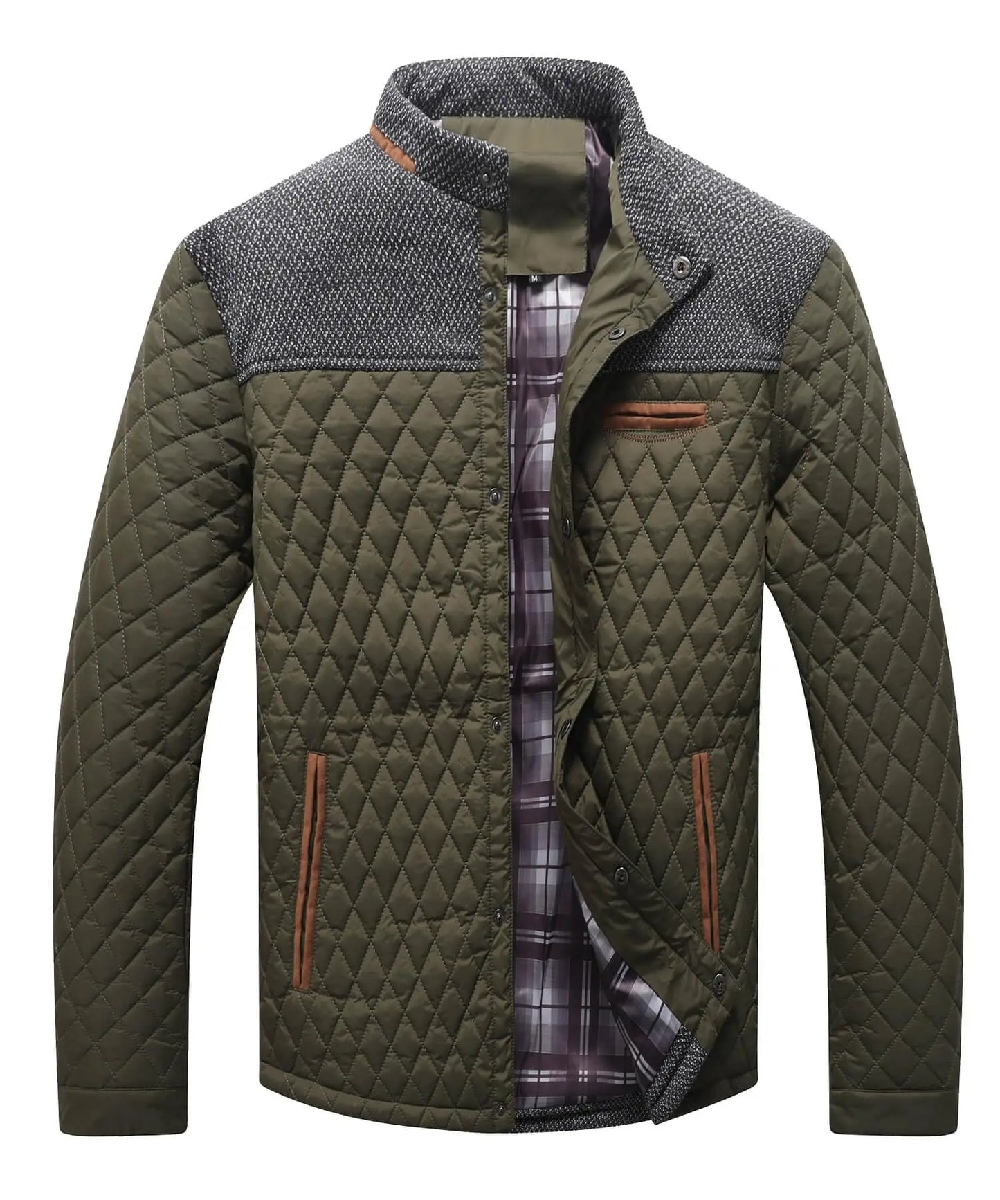 Men's Jackets Casual Bomber Coat Diamond Quilted Puffer Lightweight Casual Button Down High Quality Overshirt US Size
