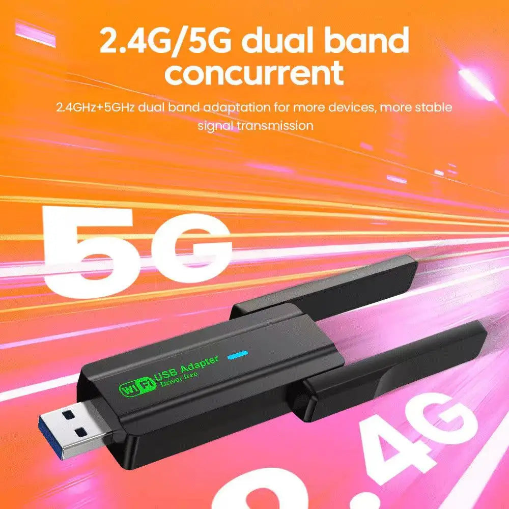 Carte réseau sans fil WiFi 5 1300M double bande 2.4G&5GHz USB 3.0 adaptateur WiFi haute vitesse sans pilote pour ordinateur de bureau portable