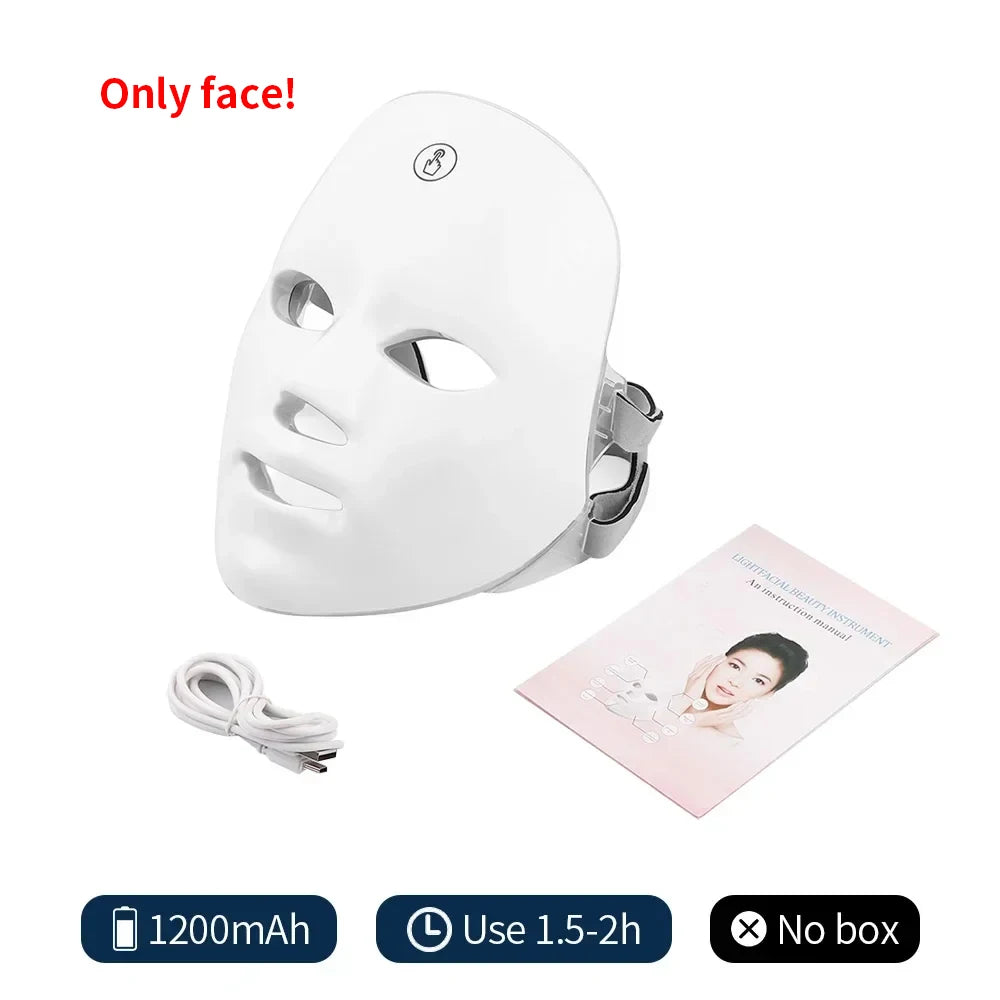 Machine de beauté pour le visage sans fil, masque facial à photons, 7 couleurs, LED, raffermissement de la peau, rajeunissement du cou