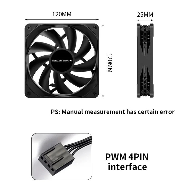 TEUCER PC boîtier d'ordinateur ventilateur PWM 4 broches 120mm silencieux 12CM ventilateur CPU refroidisseur ventilateur de refroidissement radiateur de refroidissement ventilateur 12V ajuster la vitesse du ventilateur