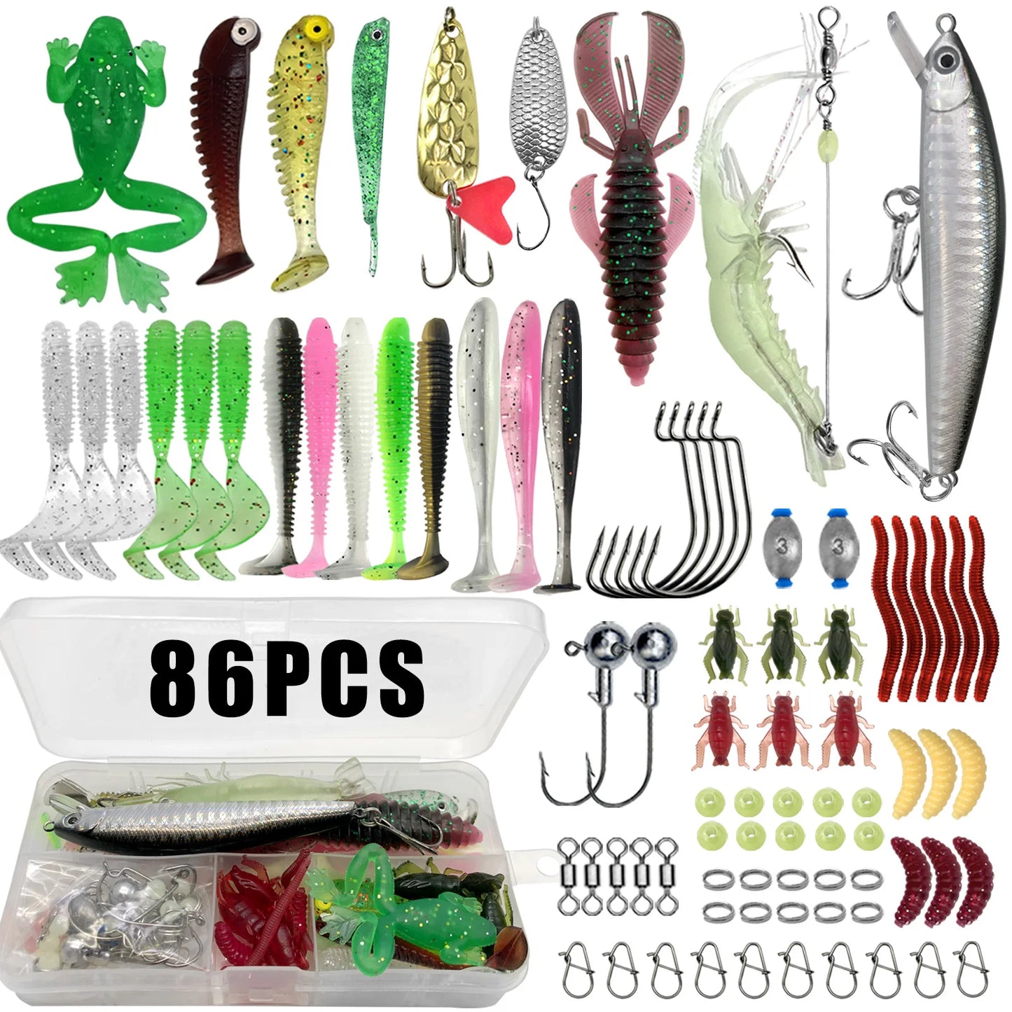 Kit de leurres de pêche pour truite, brochet, basse, multi-leurre, ensemble de matériel superposé, équipement professionnel, 86/88/136/149/366 pièces