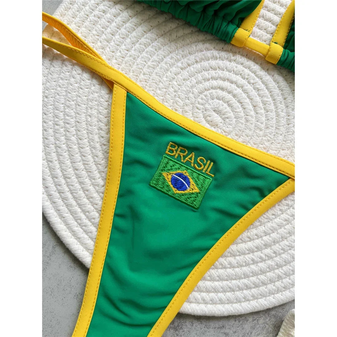 Ensemble bikini deux pièces pour femme, drapeau brésilien, tendance 2027, string, maillot de bain sexy pour la plage, la piscine, les vacances