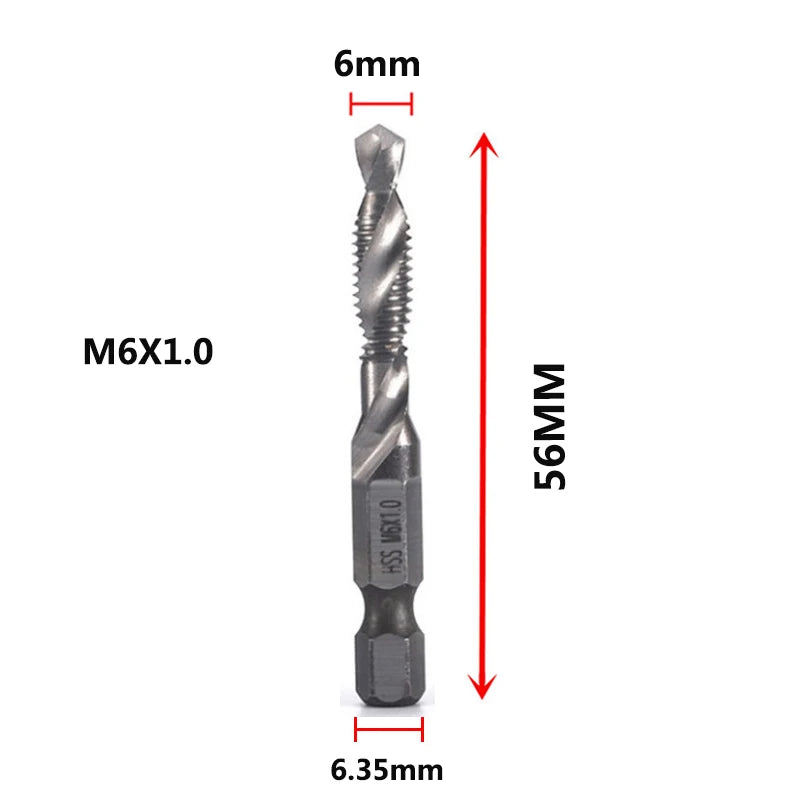 Brocas MeaccelerTap de titanio, vástago hexagonal, rosca de tornillo HSS, máquina de tornillos, macho de roscar compuesto, M3, M5, M6, M8, M10, herramientas manuales