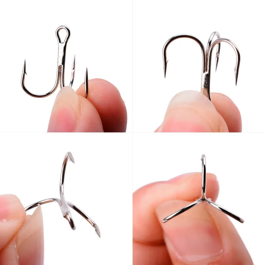 Hameçons triples de pêche aiguisés blancs, matériel de pêche au poisson, outils et accessoires, 10 pièces/boîte