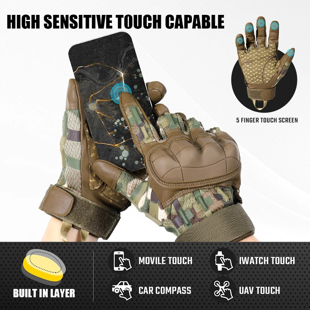 Gants de cyclisme en cuir PU pour écran tactile, tactique Airsoft, chasse, tir, randonnée, vélo, Sport de plein air, équitation, protection pour hommes