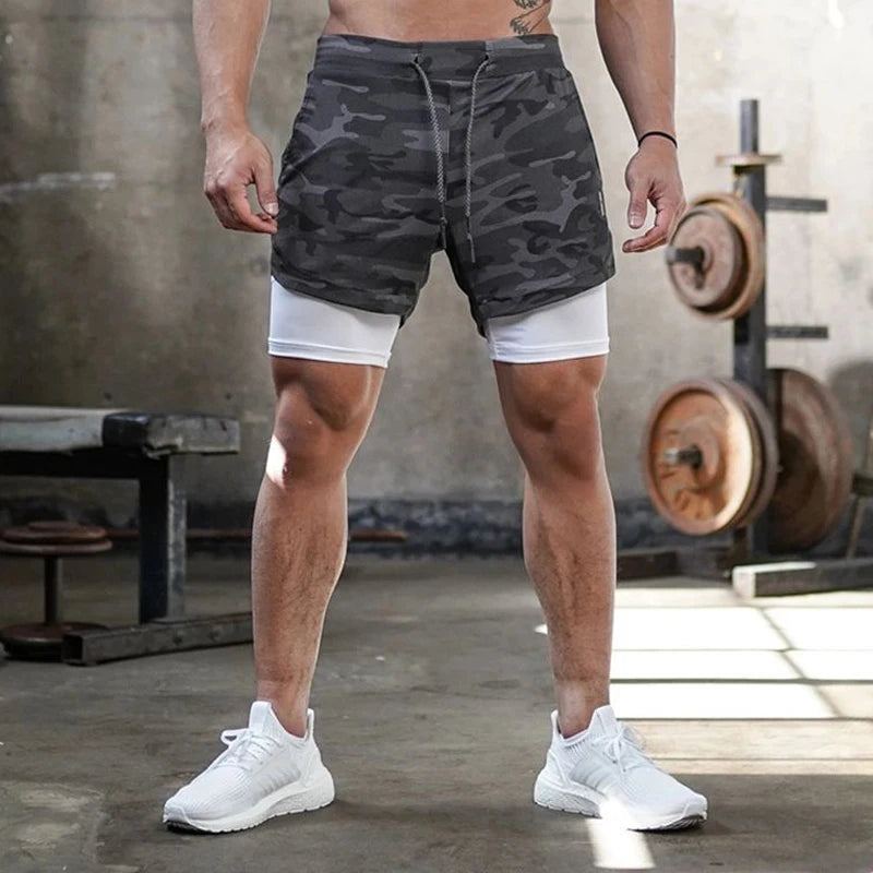 Short de course camouflage pour hommes, Short de sport 2 en 1, séchage rapide, entraînement, Fitness, Jogging, pantalons courts d'été pour hommes