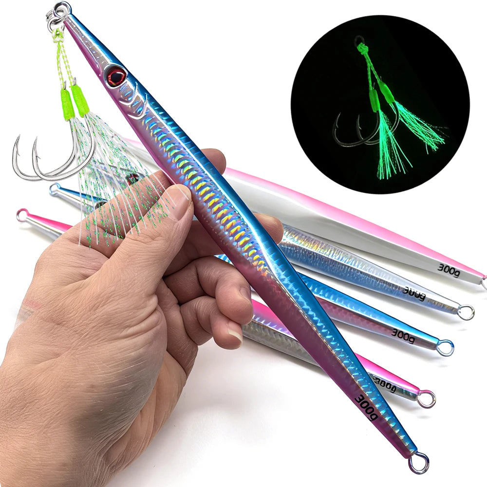 1PC Leurre de pêche à la jigging en métal, appât dur à descente rapide, 60/80/100/200/250/300G, lancer en eau salée, rivage, pour thon, bar