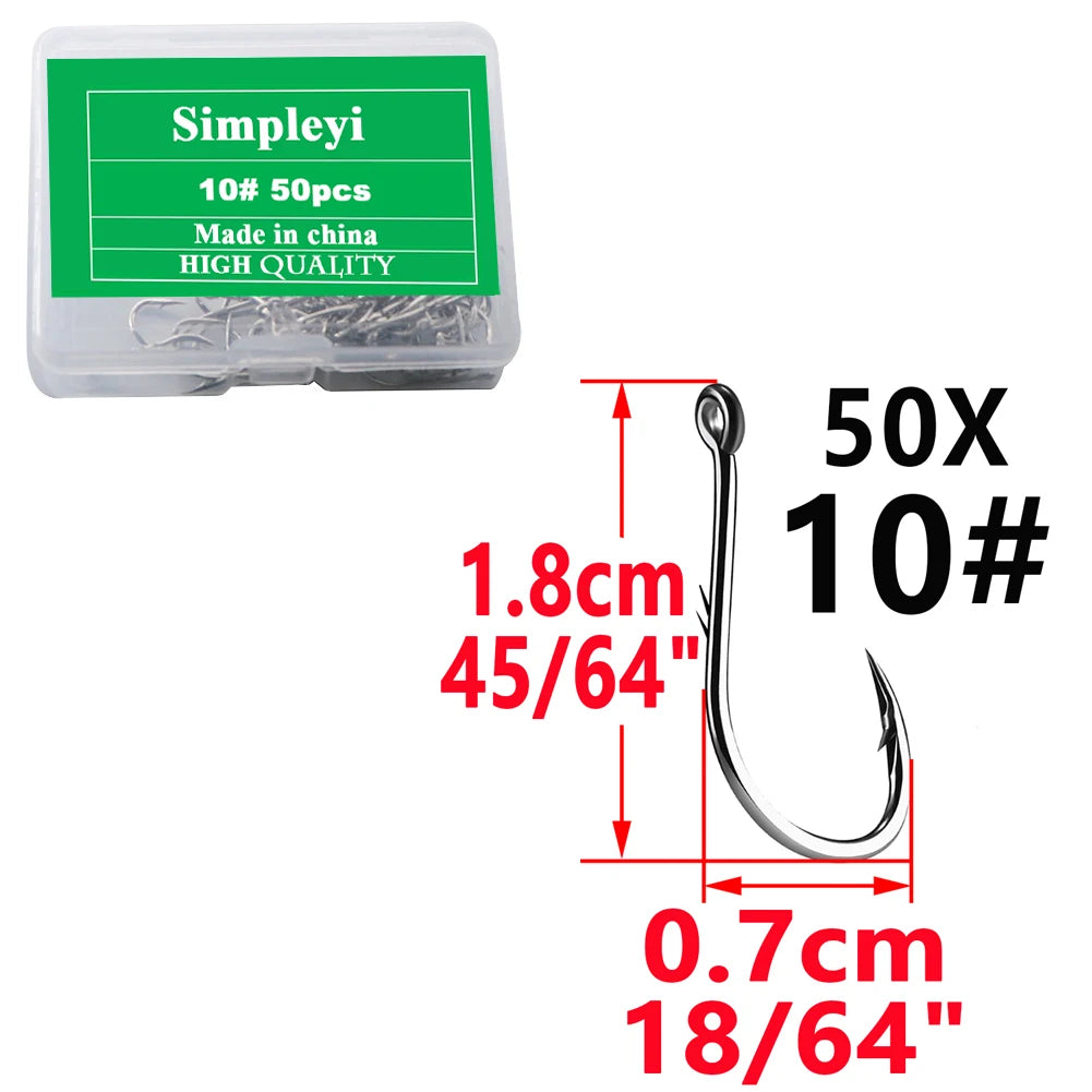 High carbon steel barbed fishing hooks, single circle hook set, sea worm, carp, fly fishing accessories, fish hook, 50 pieces per box