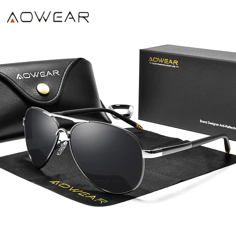 Lunettes de soleil aviation pour hommes — miroir polarisé, pilote HD, conduite, UV400