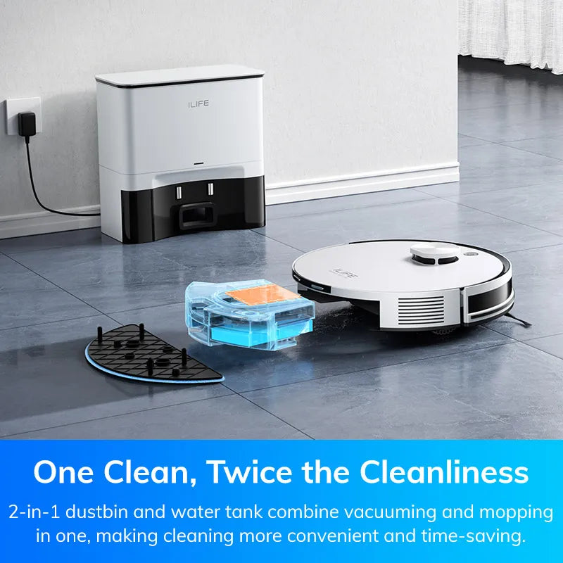 ILIFE-Robot aspirador A30 PRO, succión de 5000Pa, autovaciado, capacidad de 60 días, aplicación, control remoto, tiempo de funcionamiento de 180 minutos