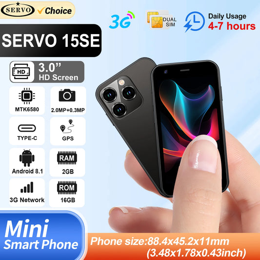 SERVO Mini Smartphone, 3.0 inch screen, 2GB+16GB, WCDMA 3G, Face Recognition, GPS WiFi, Play Store, Android Smart Phone, Dual SIM Standby