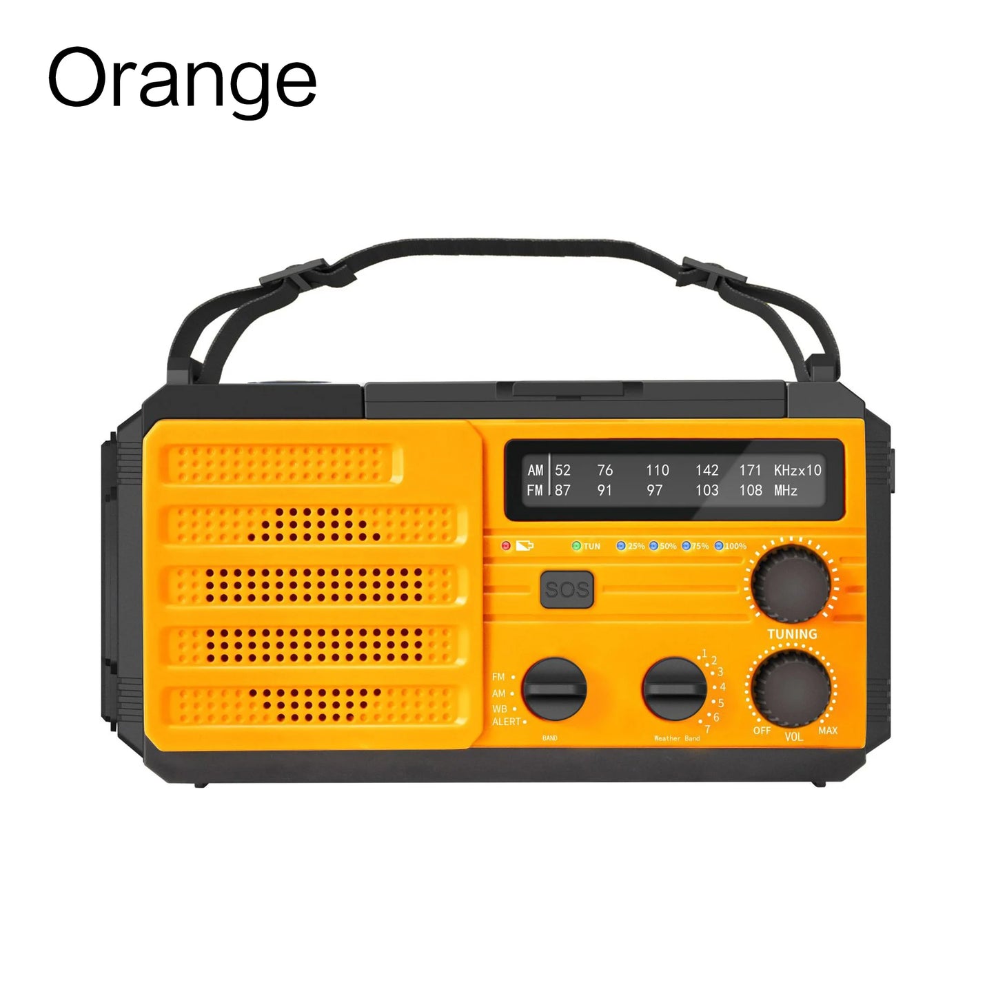 Radio météo d'urgence multifonctionnelle, FM AM WB, manivelle, charge USB solaire, batterie externe 2000mAh, lampe torche LED