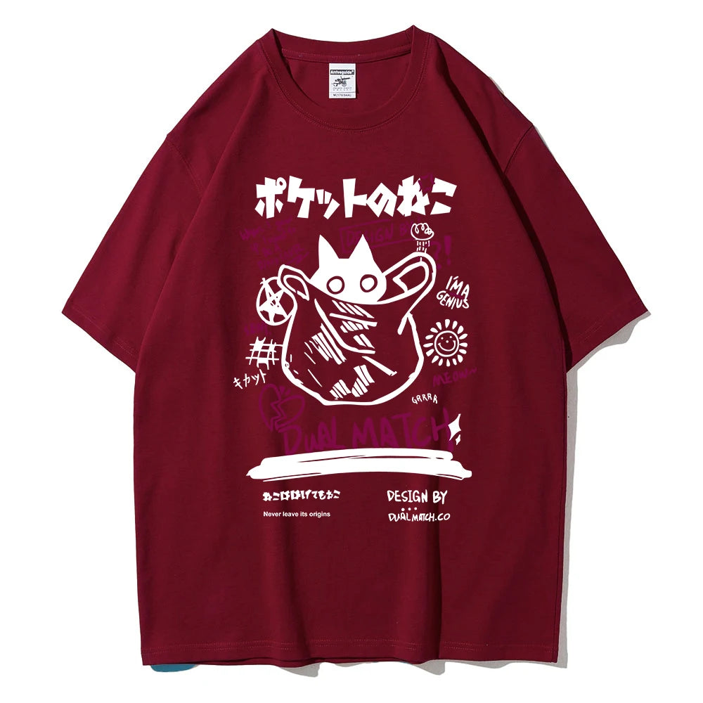Hombres Mujeres Camisetas de Dibujos Animados 2024 Verano Harajuku Kawaii Gato Impreso Manga Corta Camisetas Pareja Streetwear Ropa Suelta Tops Y2K