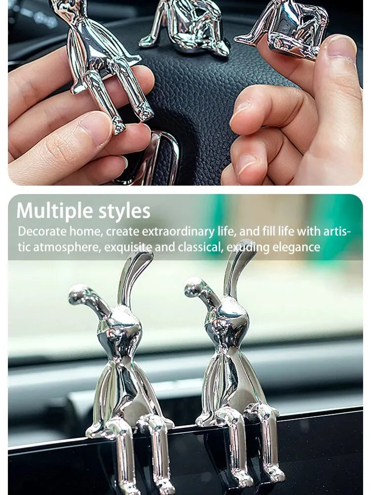 Double Statue de lapin à longues oreilles, 2 pièces, accessoires de décoration de dessin animé, salon, chambre à coucher, voiture, ornement décoratif de bureau