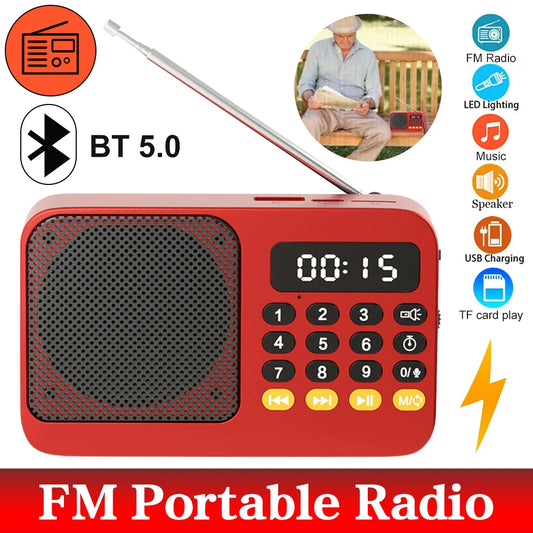 Portable FM Radio Bluetooth 5.0, Small Emergency Rechargeable Sound Box, Vintage Mini Speaker, Mp3 Player, TF Card Support, USB Player