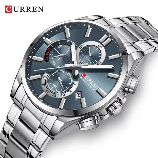 Montre tendance pour homme — calendrier, 6 aiguilles, bracelet en acier inoxydable, business