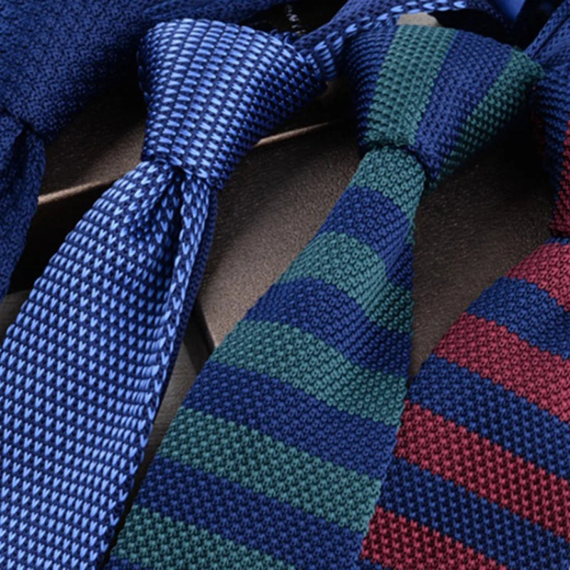Corbatas de punto retro con rayas para hombres, estilo británico informal, formal de negocios, azul marino, rojo, marrón, corbatas hechas a mano, corbatín para esmoquin