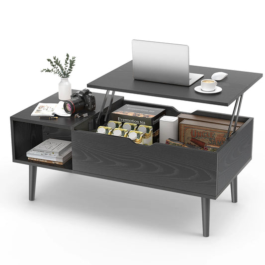 JHK Lift Top Coffee Tables for Living Room 39.37" x 19.7" Office Dining Tables Wood Tea Table Easy to Assemble Adjustable Storage Shelf Up or Down