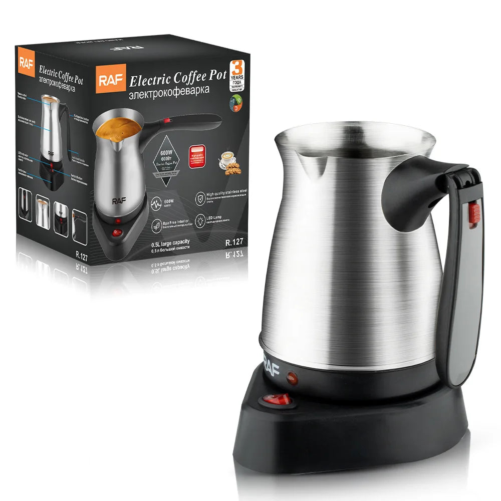 600W Portable Turkish Coffee Maker, Italian, Arabic, Greek, Moka Coffee Pot, Foldable Handle, Easy for Home and Travel