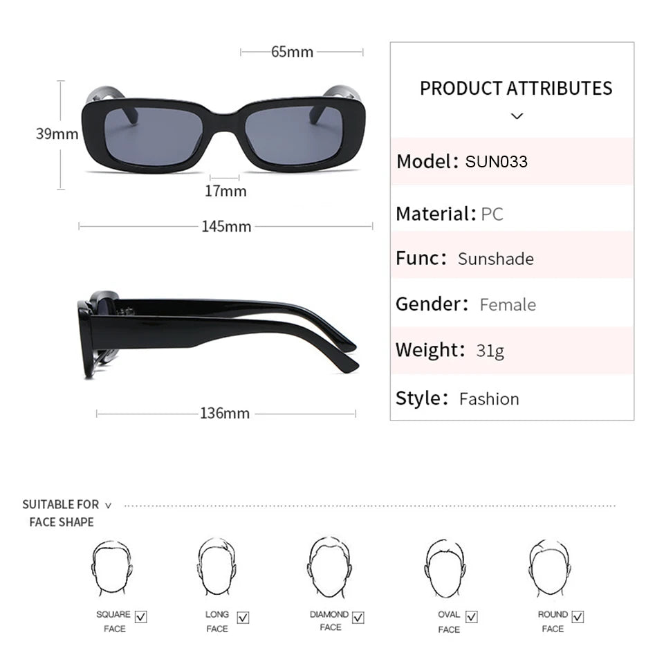 Lunettes de soleil carrées rétro vintage — petites, rectangulaires, voyage, femme