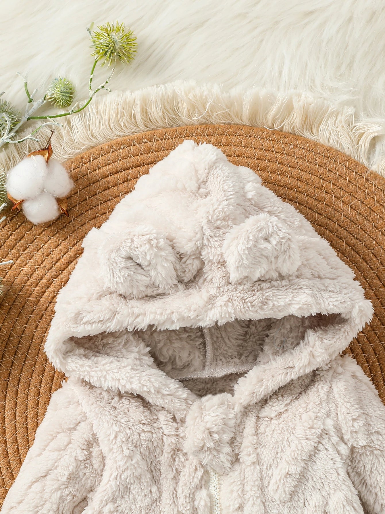 Baby Boys Winter Long Sleeve Solid Plush Hooded Zipper Fashion Jumpsuit for Newborn Warm Clothes