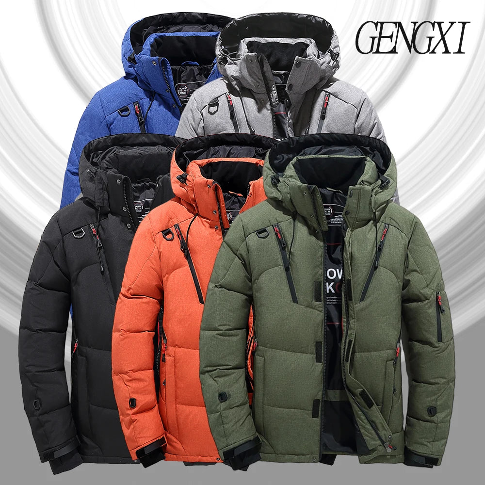 Men's Outdoor Lightweight Warm Detachable Collar Down Jacket Winter New Casual Fashion Multi-Pocket Workwear Down Coat