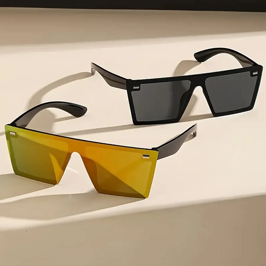 Gafas de sol de montura cuadrada extragrande para mujer, 2 piezas, estilo casual, retro Y2K, decoración de playa y calle