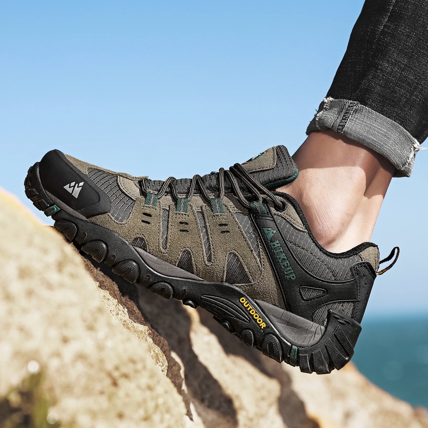 HIKEUP chaussures de randonnée pour hommes chaussures d'extérieur en daim et cuir résistant à l'usure hommes Trekking marche chasse baskets tactiques