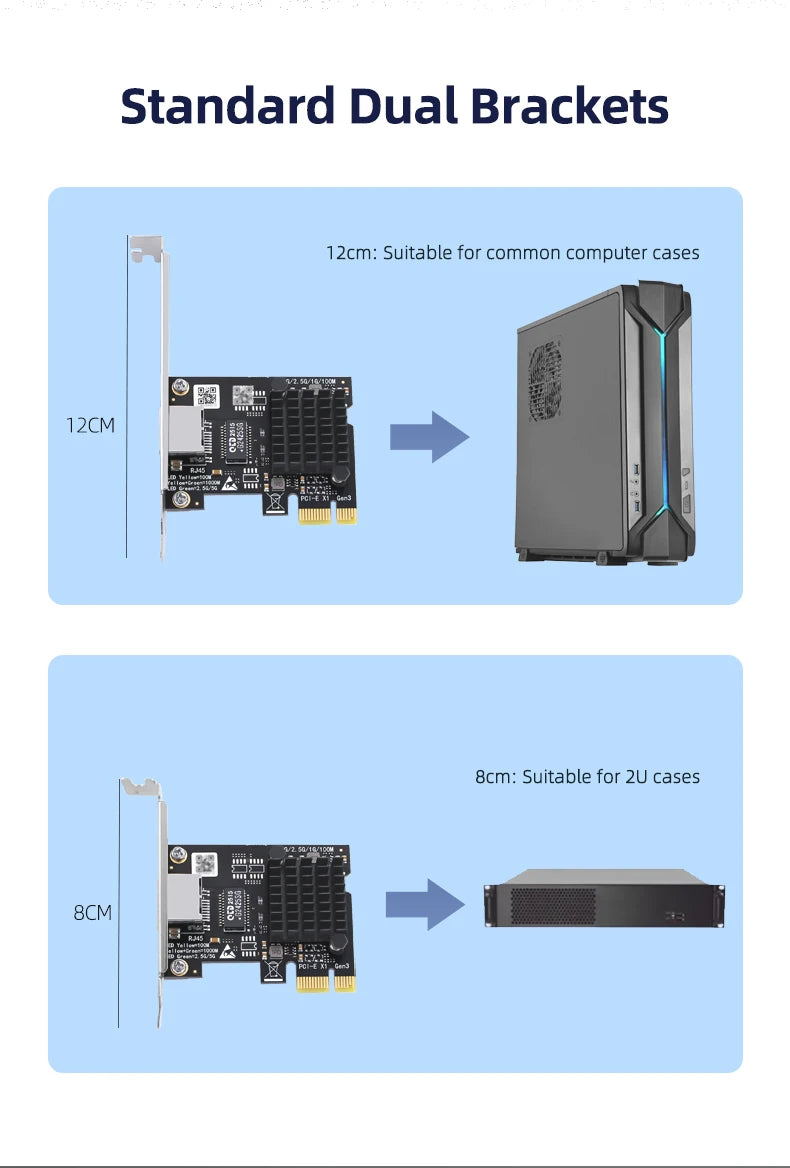 Ordinateur 5G carte réseau filaire Ethernet 5Gbps ordinateur de bureau PCI-E x1 à 5G adaptateur réseau 5000Mbps, adapté pour Windows 10/11