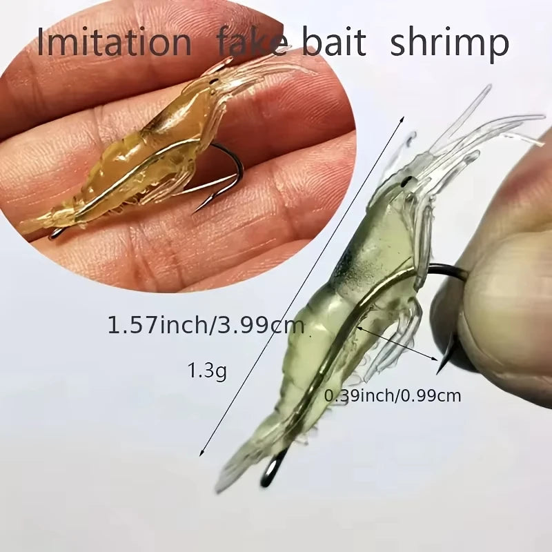 5/10/20 pièces Goture crevette leurres doux crevette leurres de pêche pour eau douce eau salée lumineux crevette appât ensemble avec crochet pointu perle