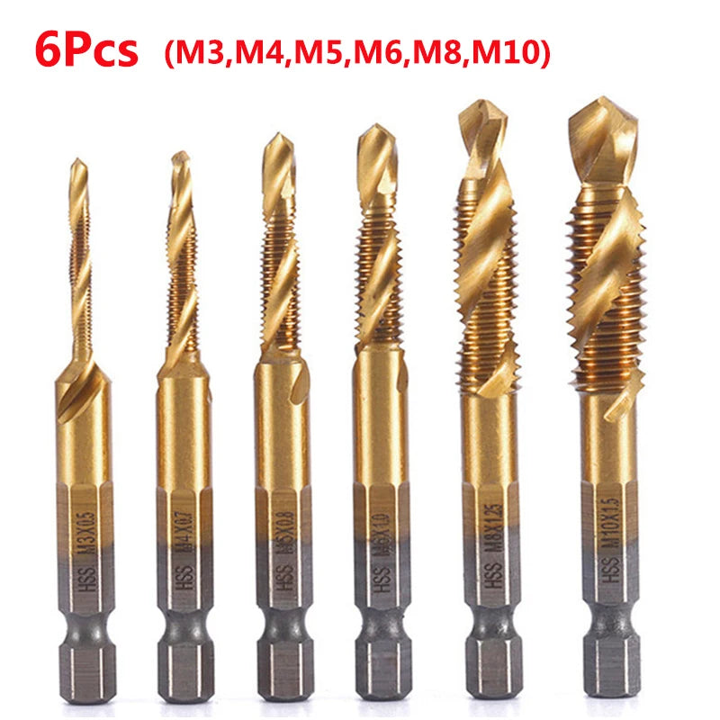 Brocas MeaccelerTap de titanio, vástago hexagonal, rosca de tornillo HSS, máquina de tornillos, macho de roscar compuesto, M3, M5, M6, M8, M10, herramientas manuales